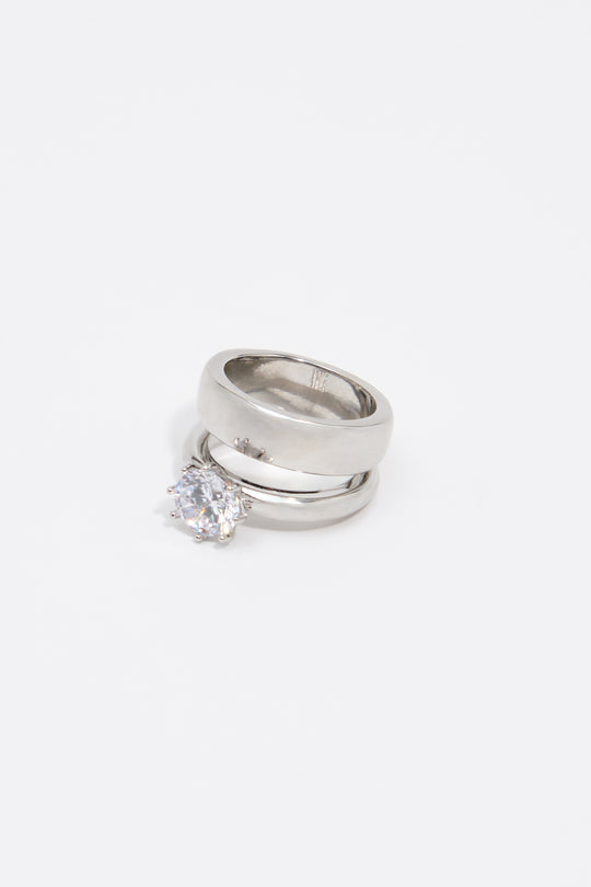 Silver crystal pinky ring