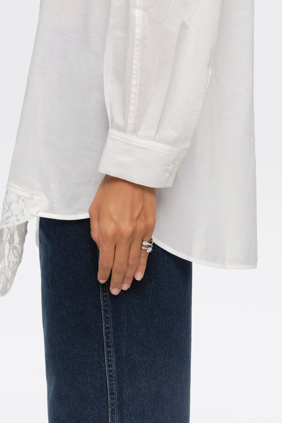 Silver crystal pinky ring