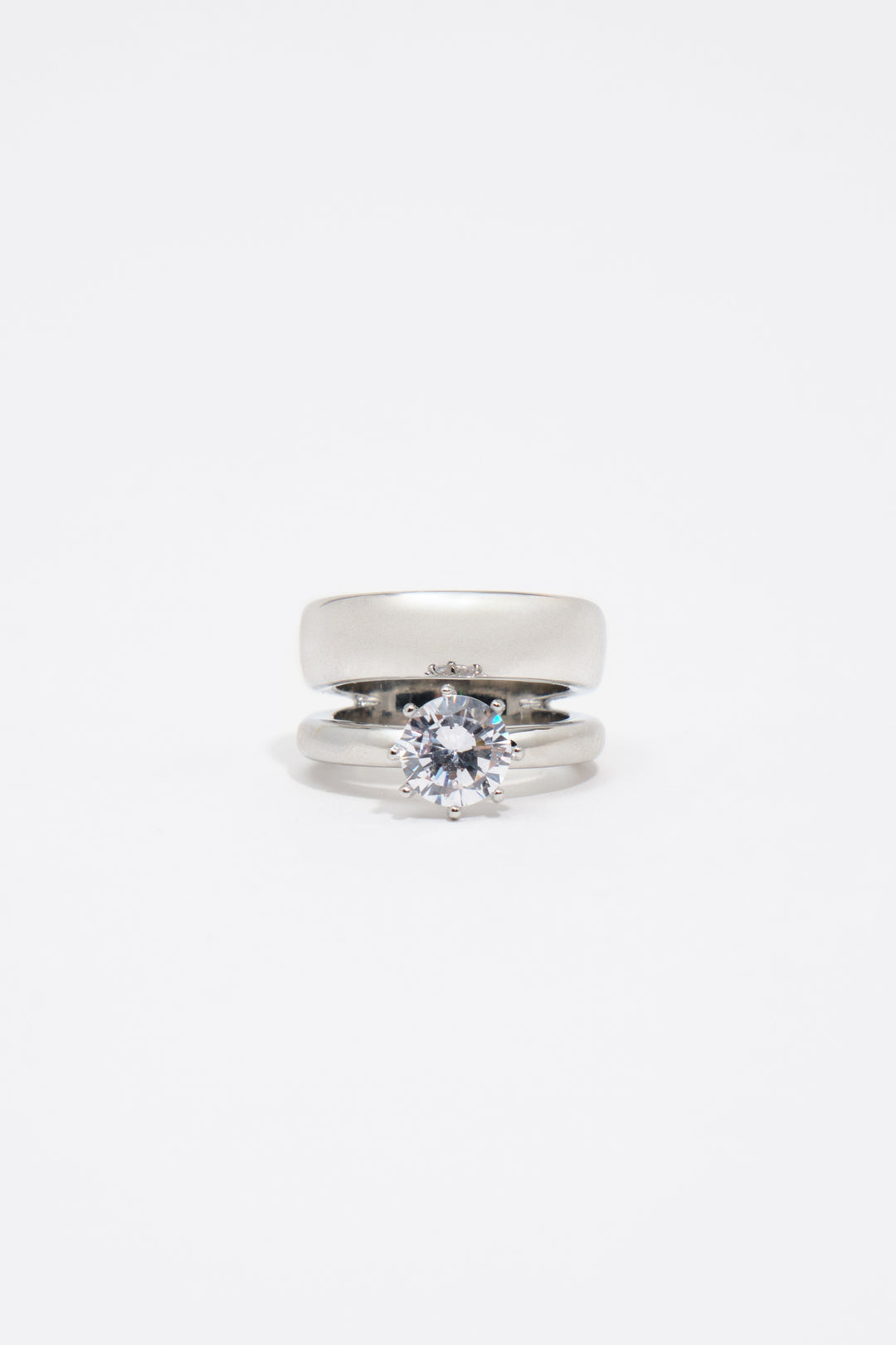 Silver crystal pinky ring