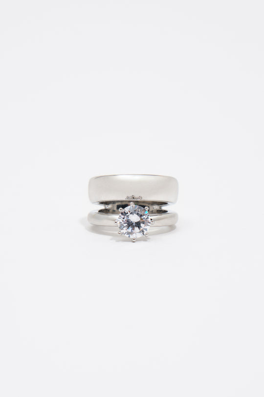 Silver crystal pinky ring