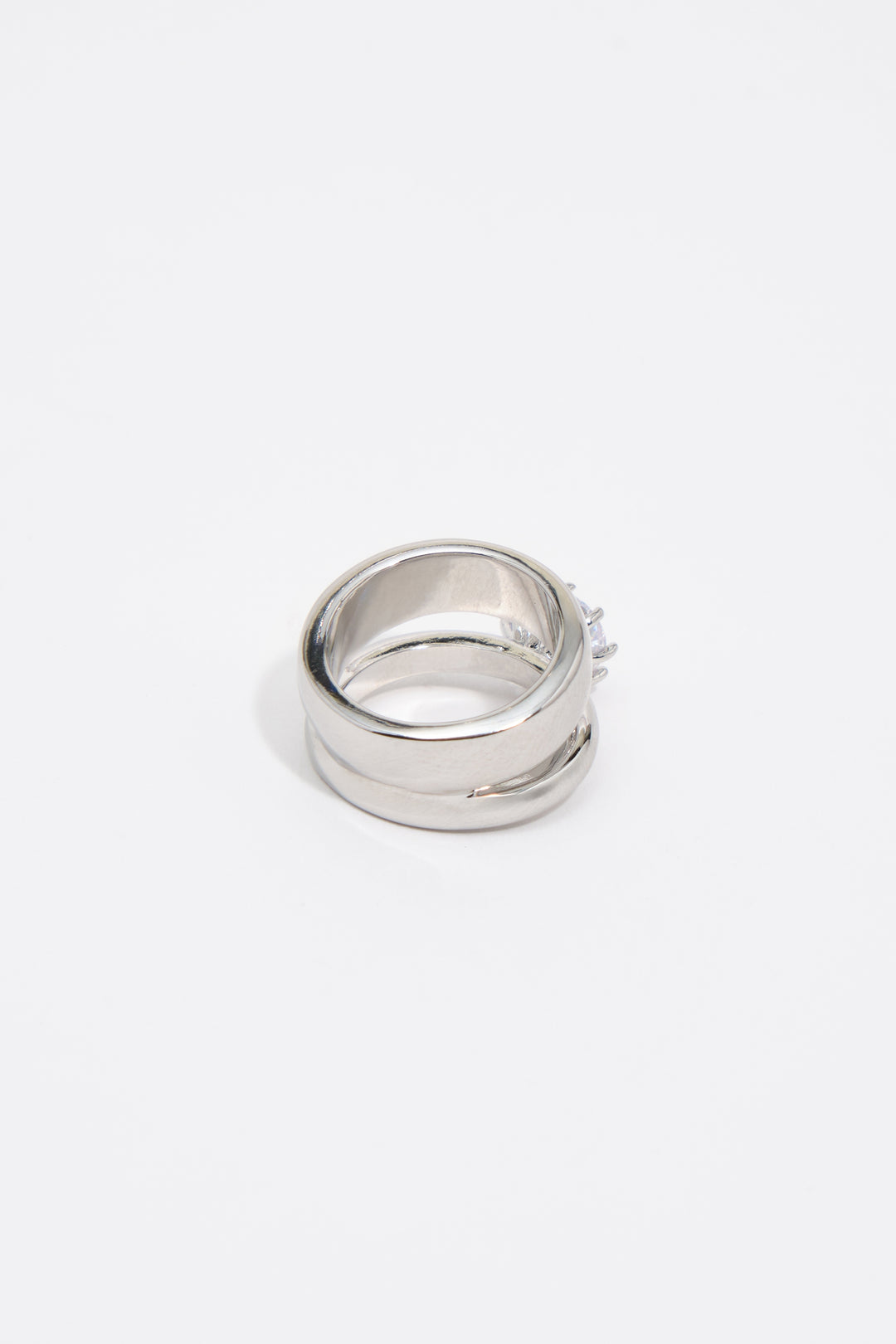 Silver crystal pinky ring