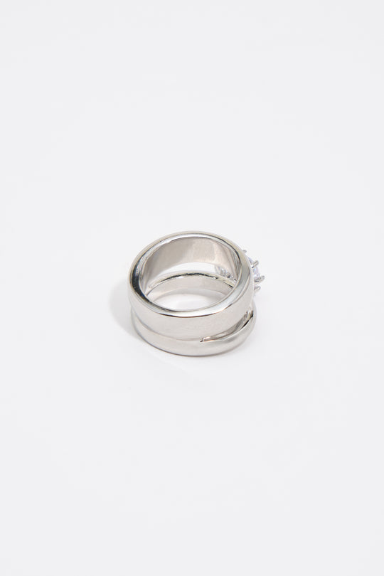 Silver crystal pinky ring