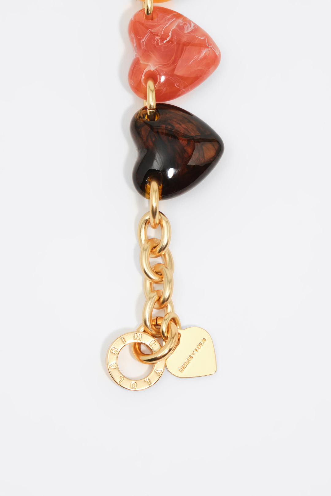 Multi amber resin hearts necklace