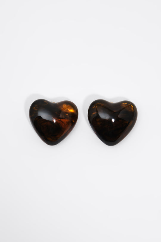 Amber resin hearts earrings