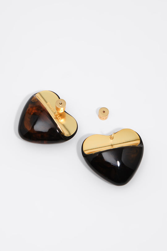 Amber resin hearts earrings