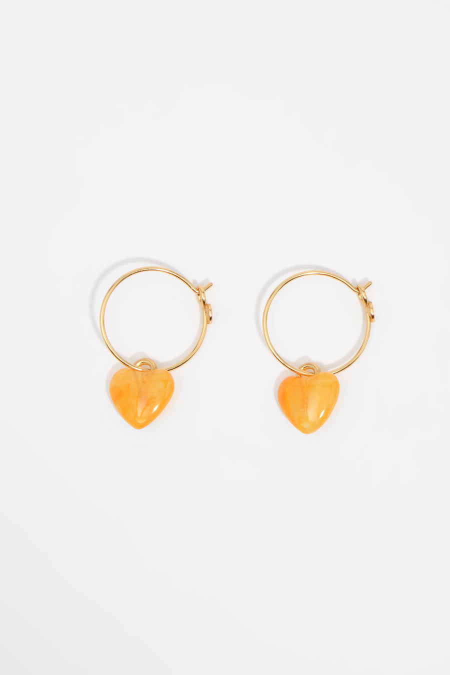 Yellow resin heart hoop earrings