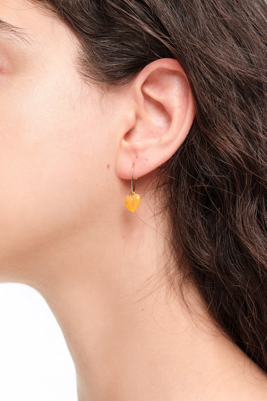 Yellow resin heart hoop earrings