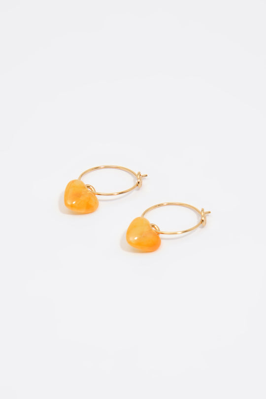 Yellow resin heart hoop earrings