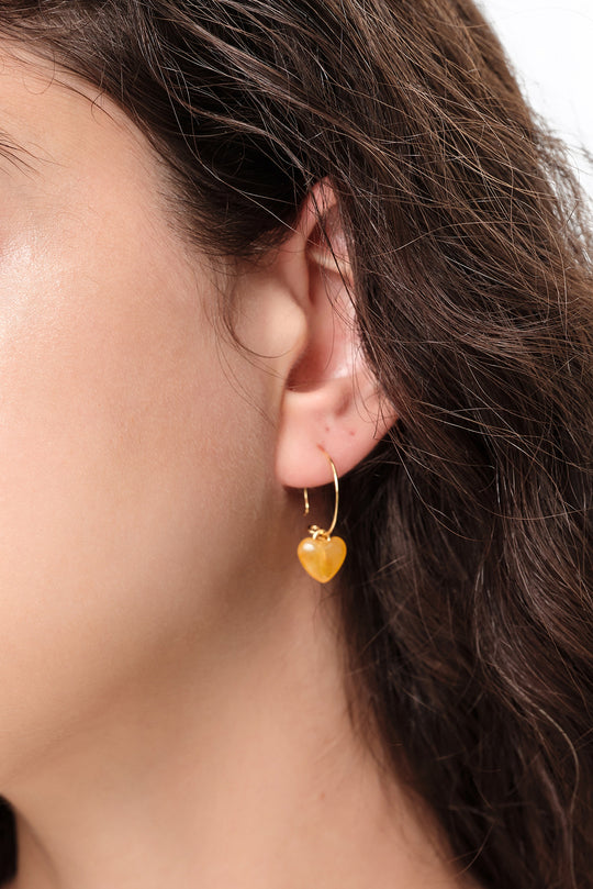 Yellow resin heart hoop earrings