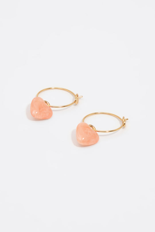 Pink resin heart hoop earrings