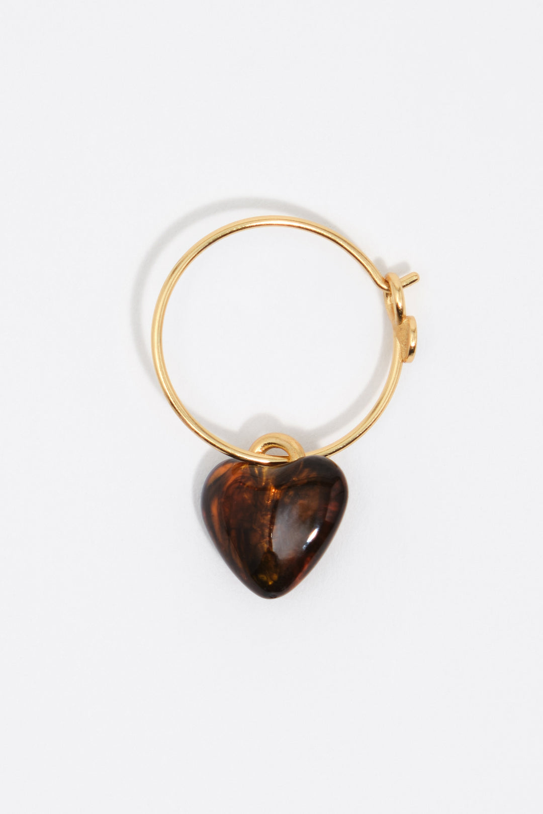 Amber resin heart hoop earrings