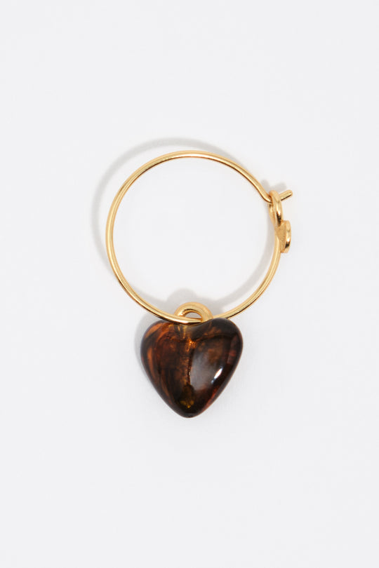 Amber resin heart hoop earrings