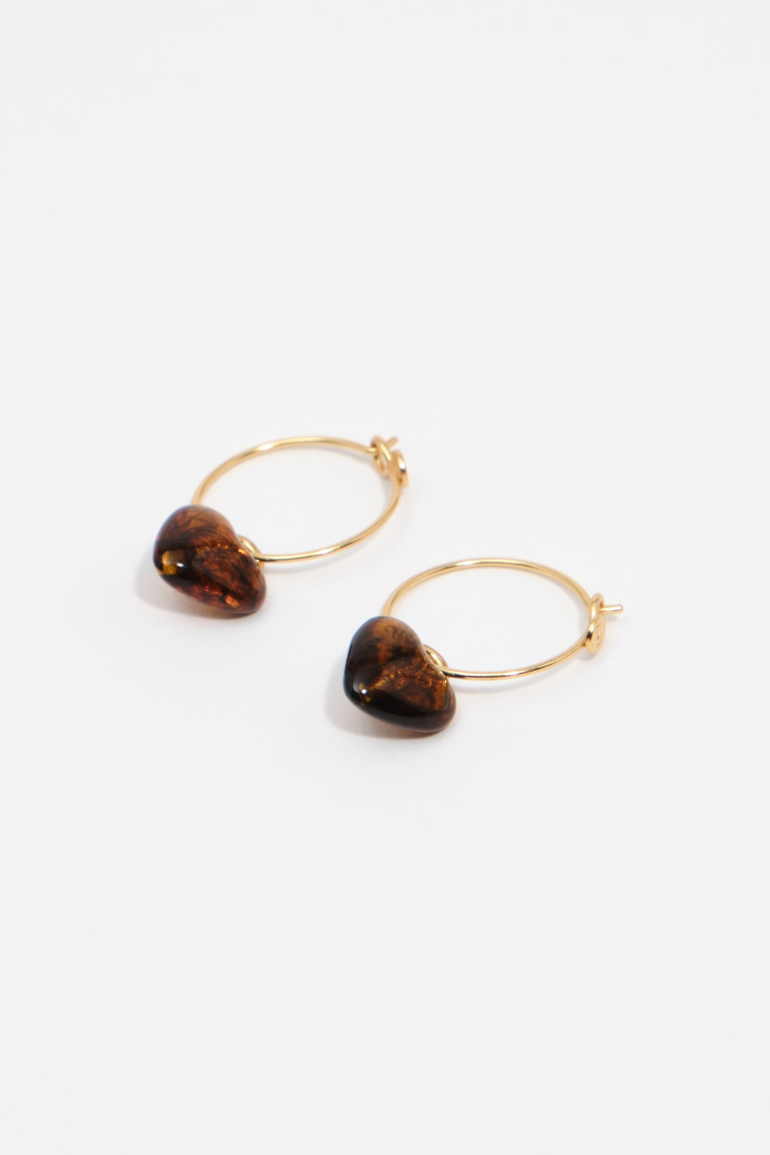 Amber resin heart hoop earrings