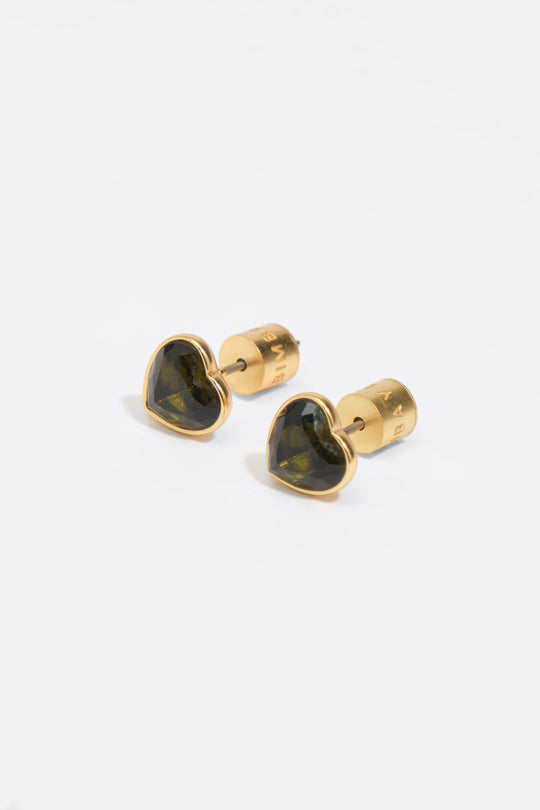 Olive crystal heart earrings