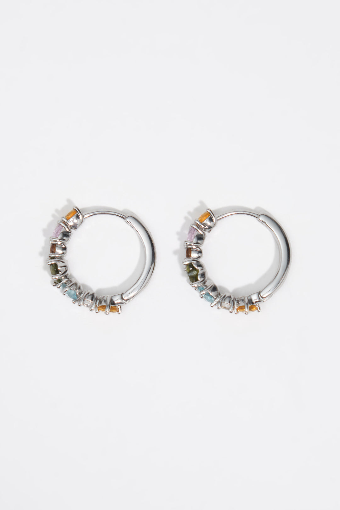 Small silver crystals heart hoop earrings