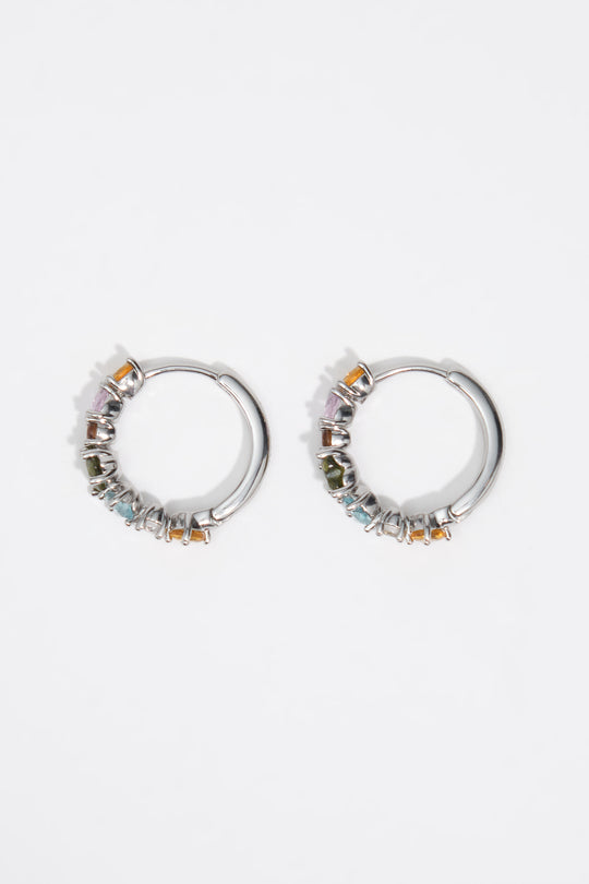 Small silver crystals heart hoop earrings