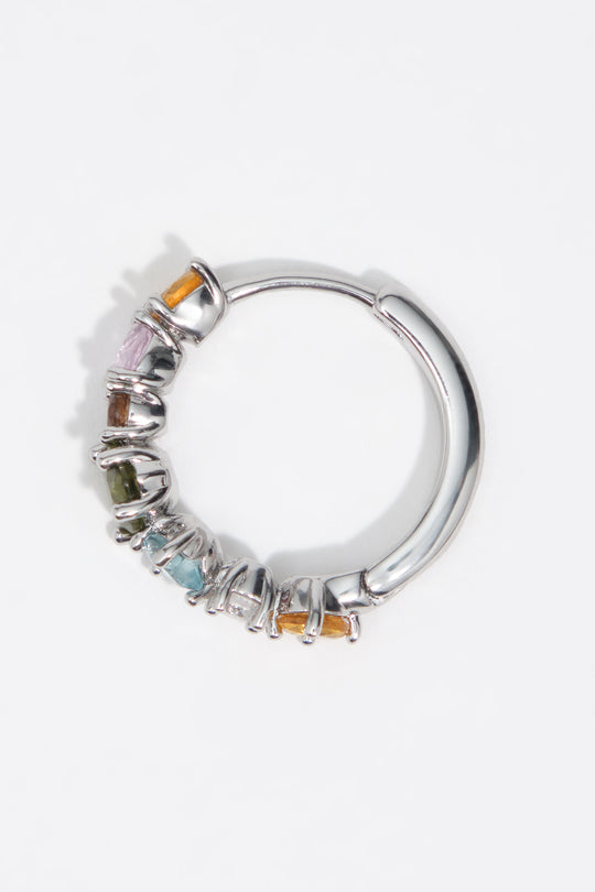 Small silver crystals heart hoop earrings