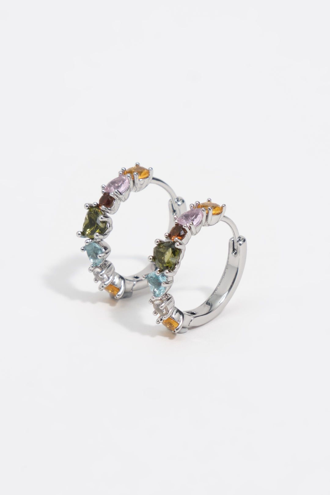 Small silver crystals heart hoop earrings