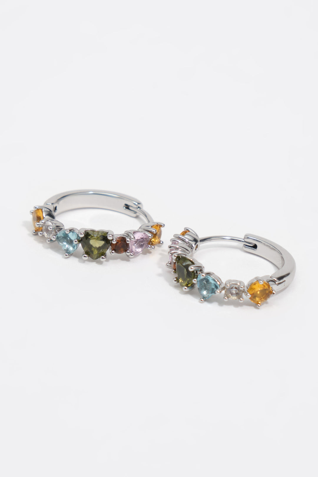 Small silver crystals heart hoop earrings