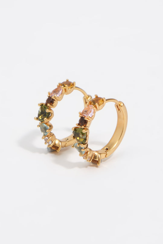 Small gold crystals heart hoop earrings