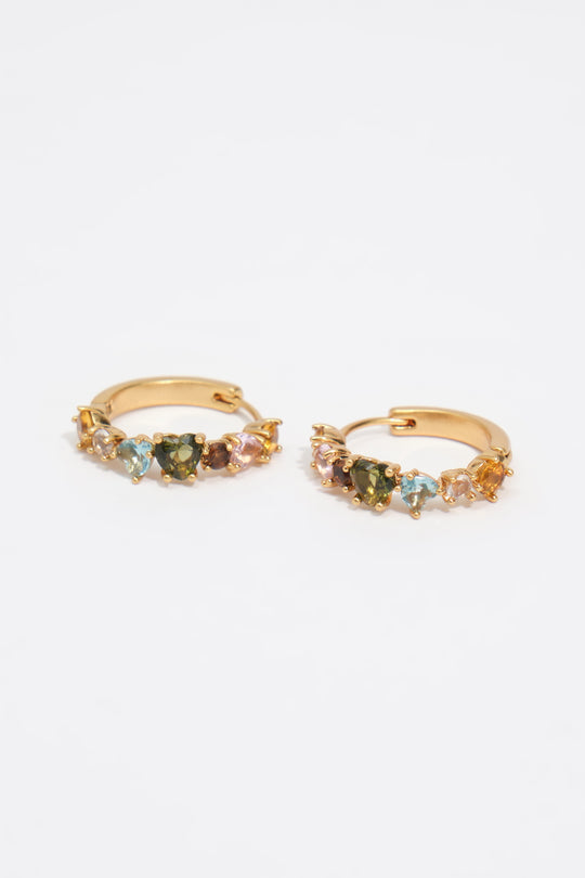 Small gold crystals heart hoop earrings