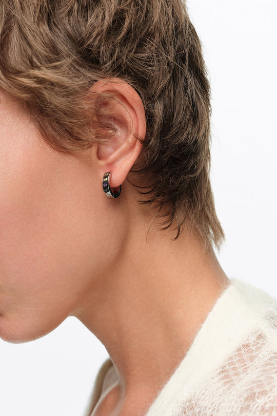 Medium silver crystals heart hoop earrings