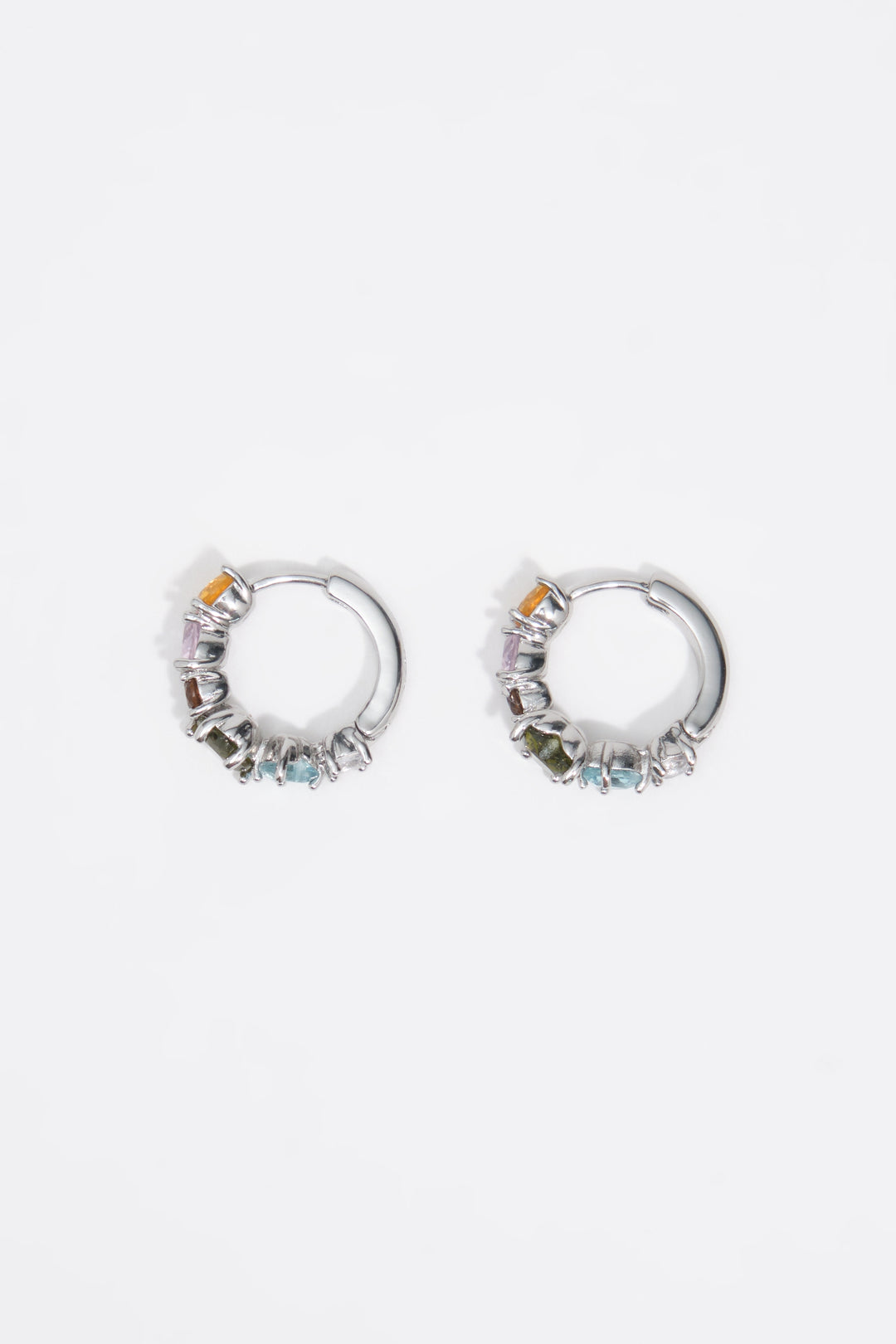 Medium silver crystals heart hoop earrings
