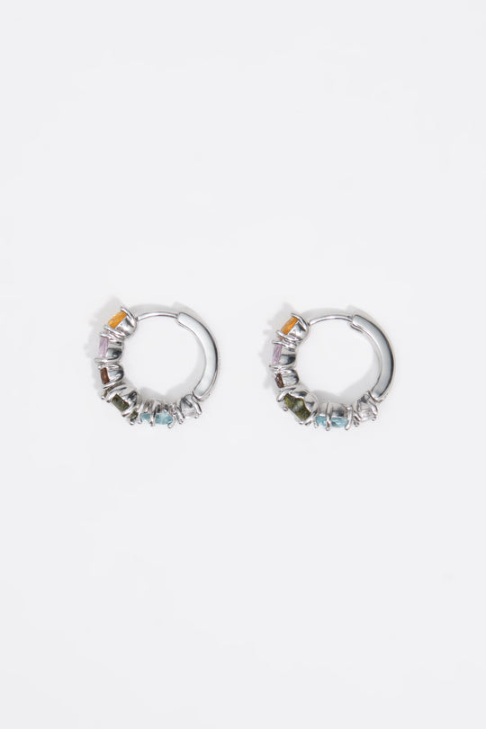 Medium silver crystals heart hoop earrings