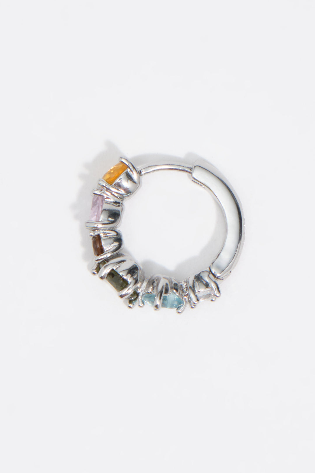 Medium silver crystals heart hoop earrings