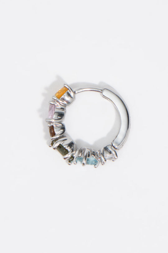 Medium silver crystals heart hoop earrings
