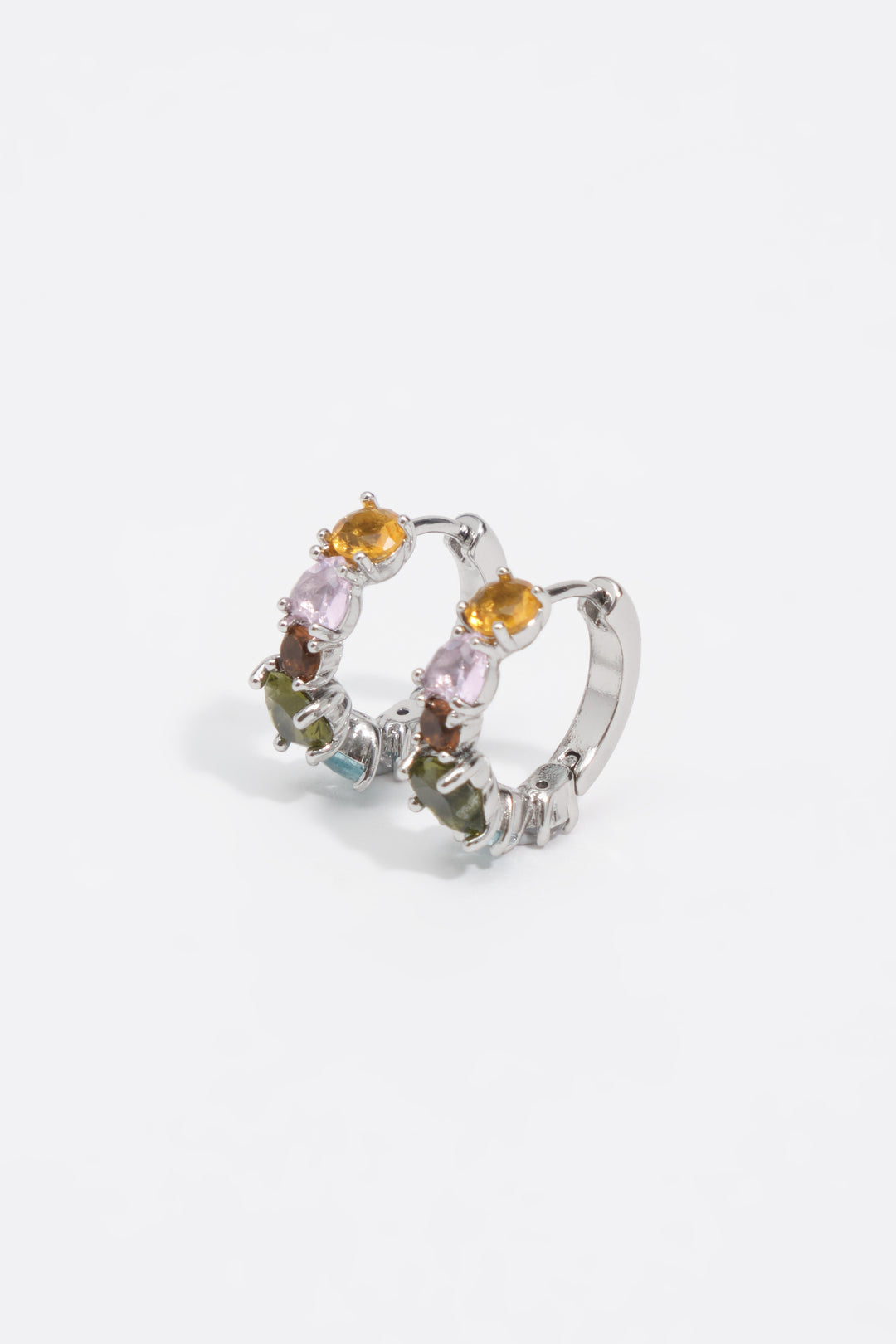 Medium silver crystals heart hoop earrings