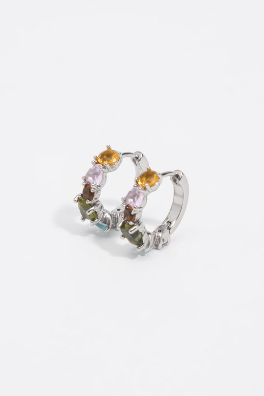 Medium silver crystals heart hoop earrings