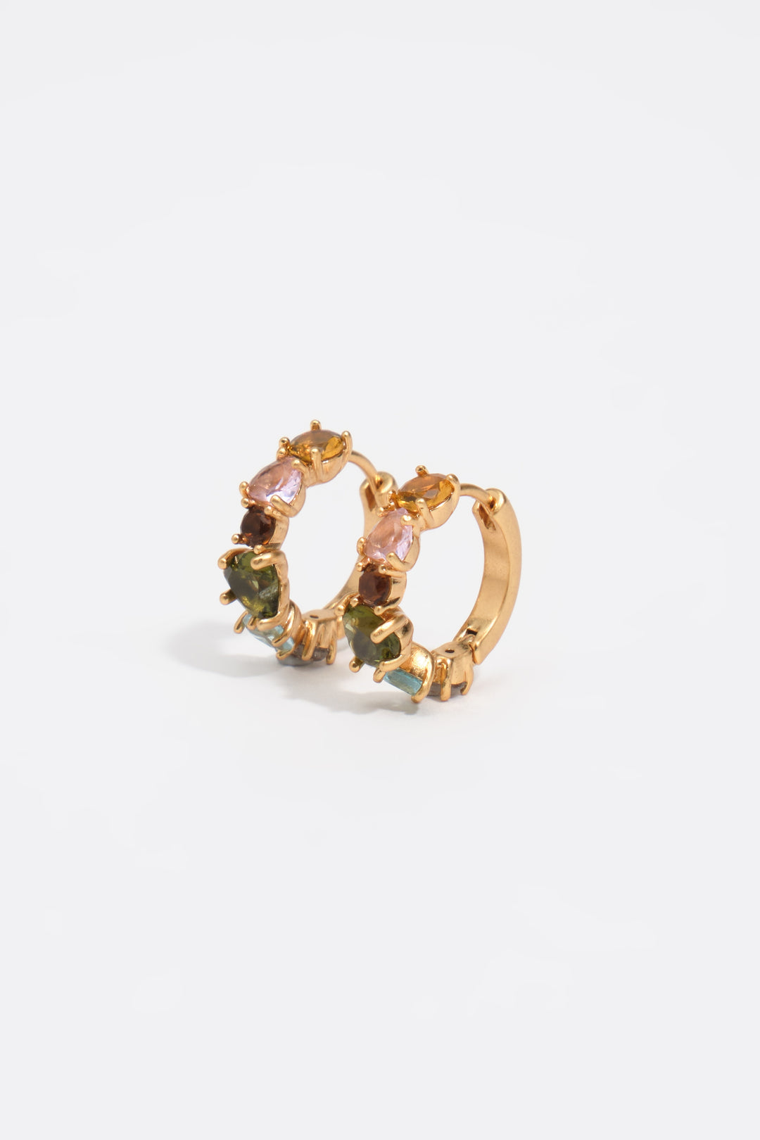 medium gold crystals heart hoop earrings