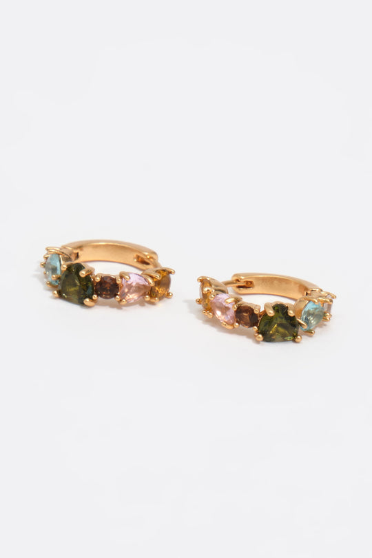 medium gold crystals heart hoop earrings