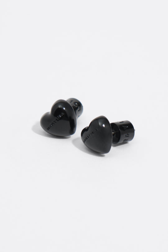 Black enameled heart earrings