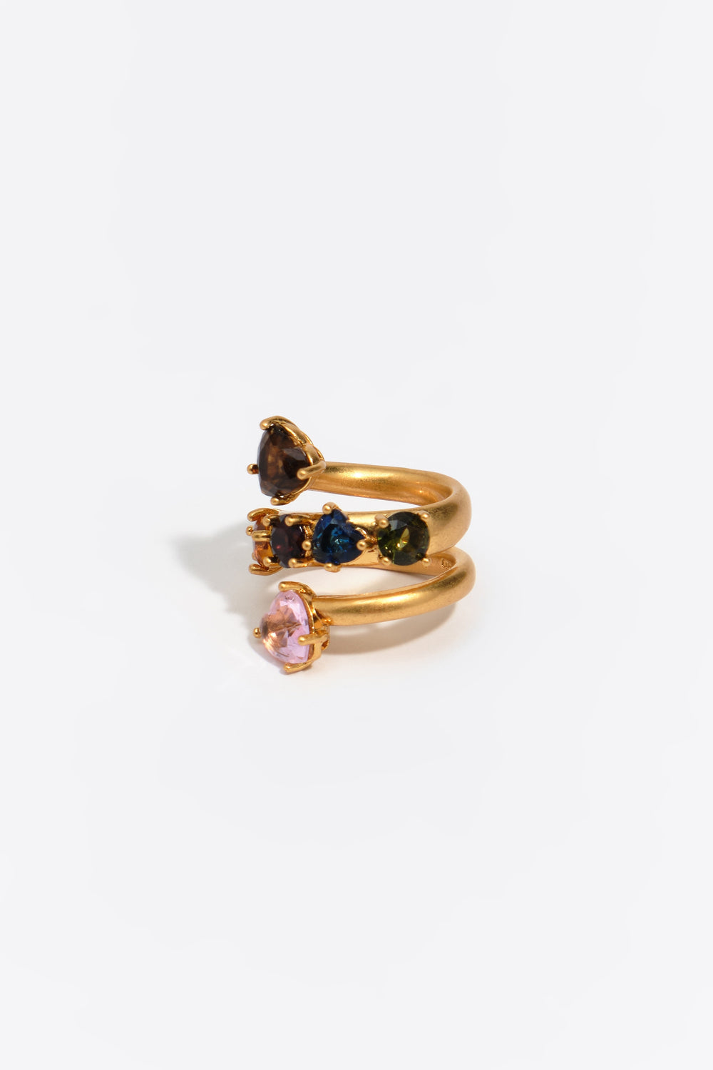 Gold crystal hearts spiral ring