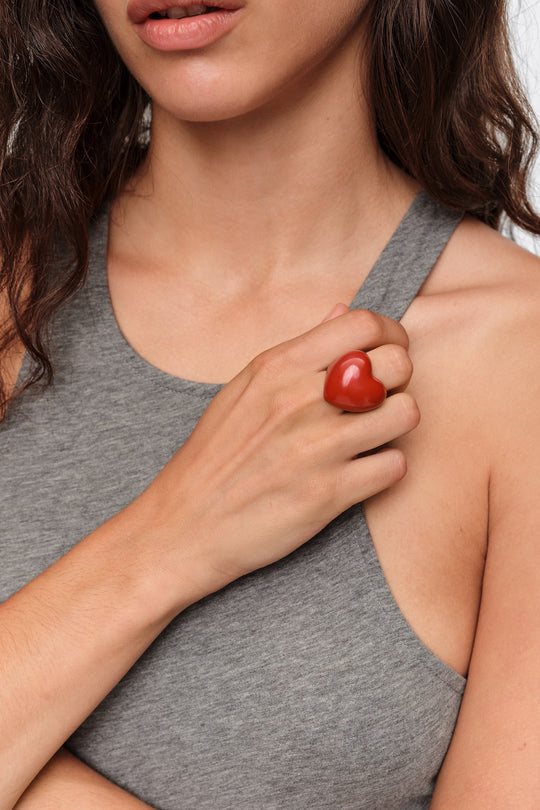 Red enamel heart ring