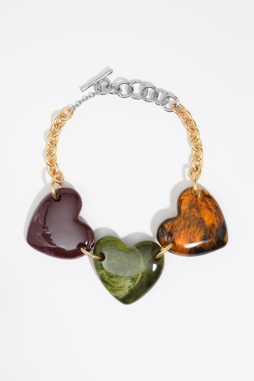 Amber-effect resin hearts necklace
