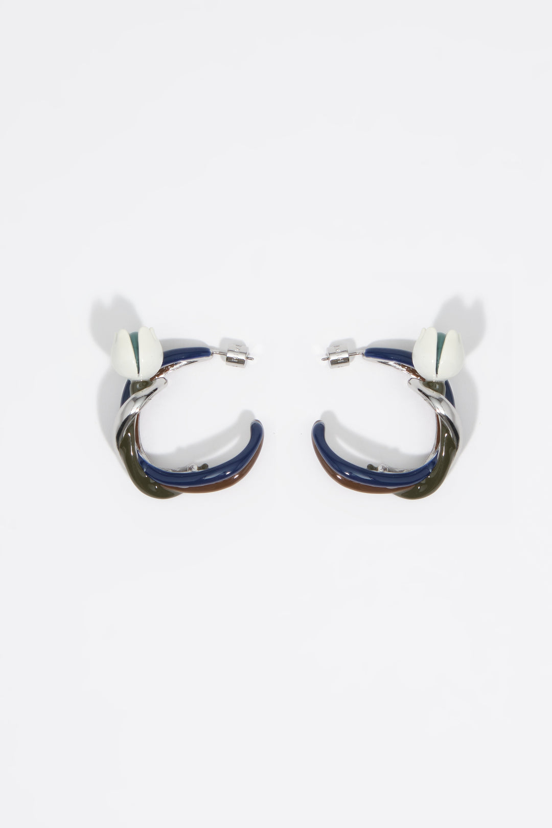 Silver enameled maxi tulip hoop earrings