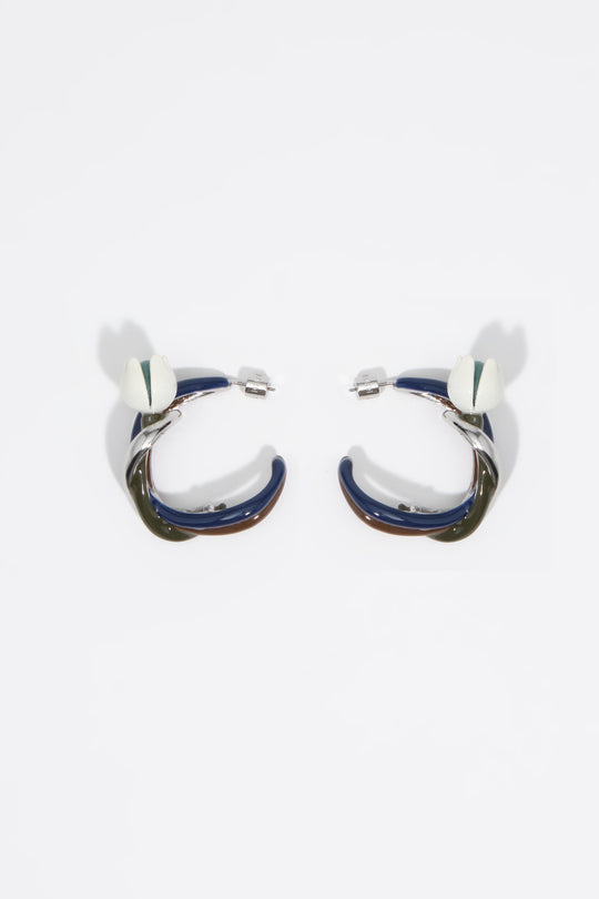 Silver enameled maxi tulip hoop earrings