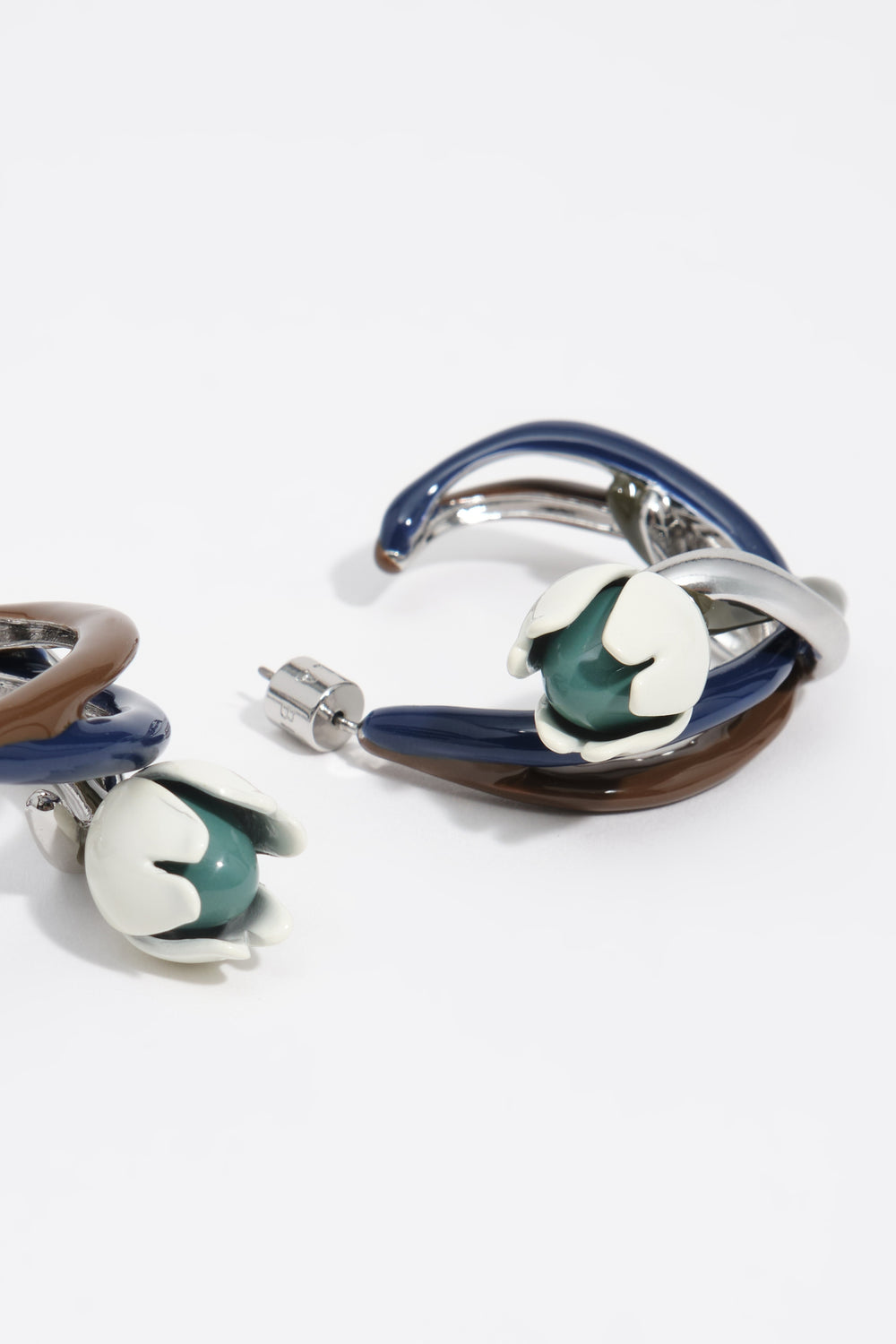 Silver enameled maxi tulip hoop earrings