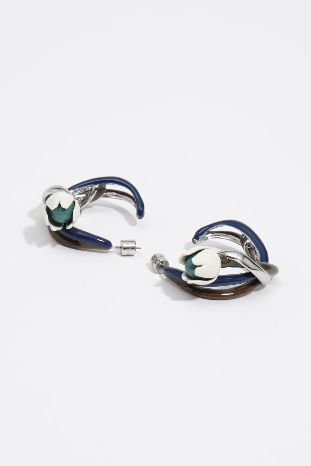 Silver enameled maxi tulip hoop earrings