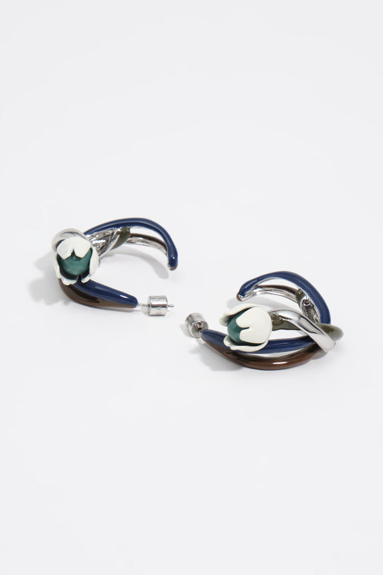 Silver enameled maxi tulip hoop earrings
