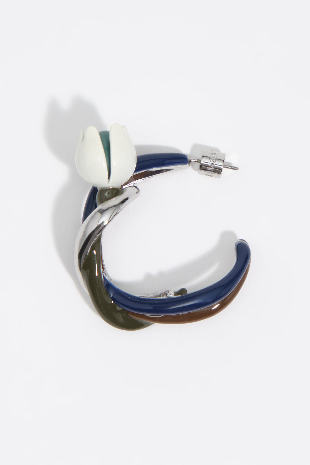 Silver enameled maxi tulip hoop earrings