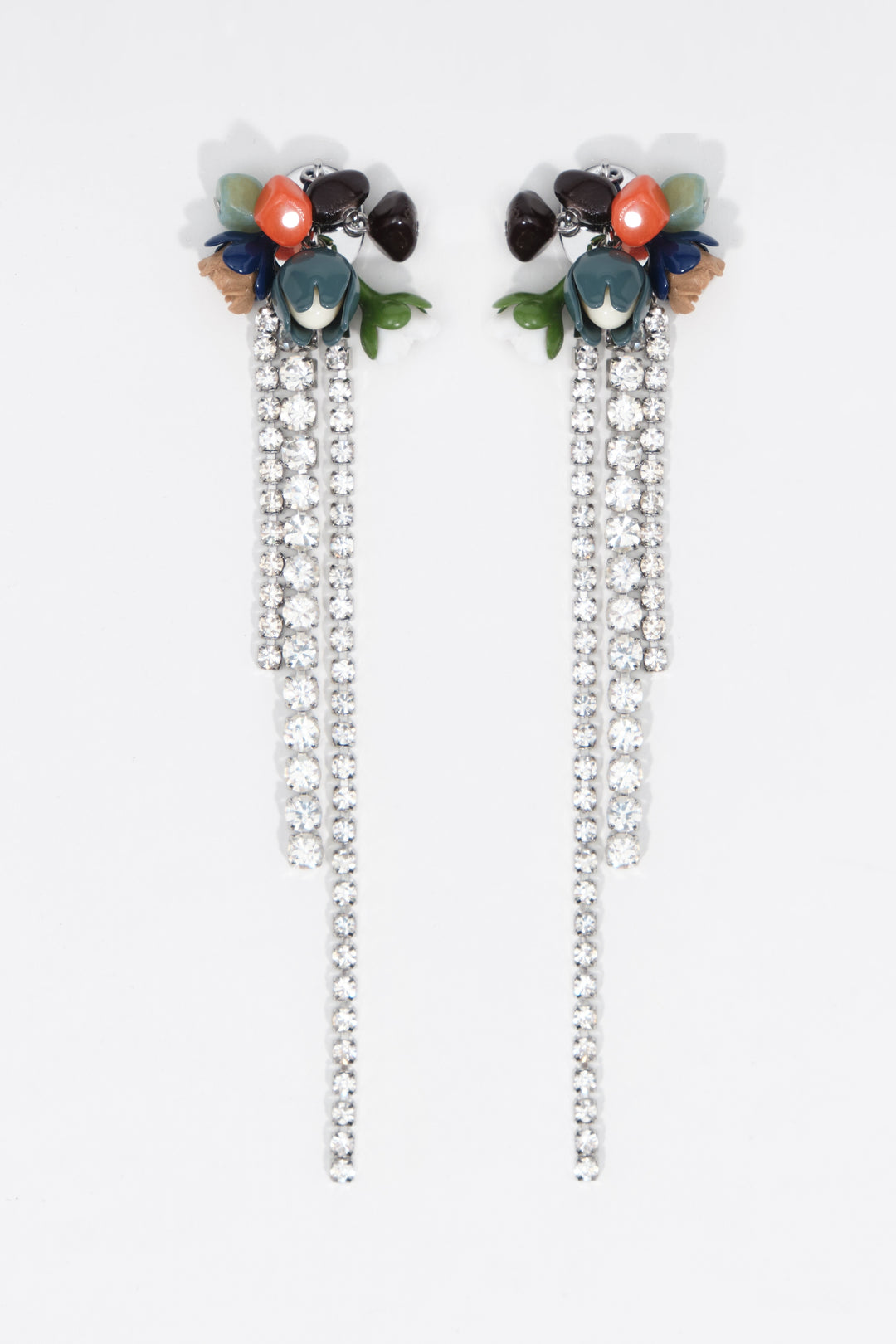 Tulip and stone earrings with silver crystals