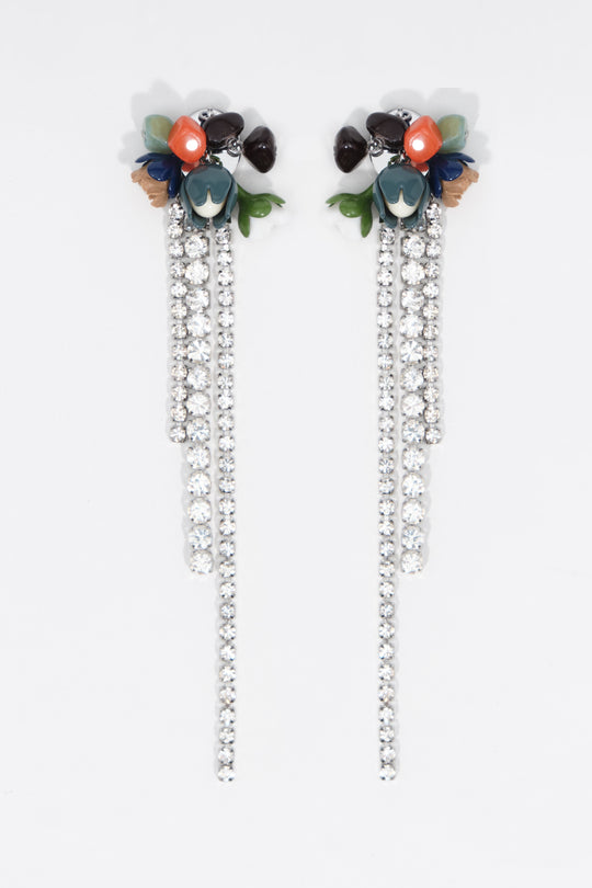Tulip and stone earrings with silver crystals