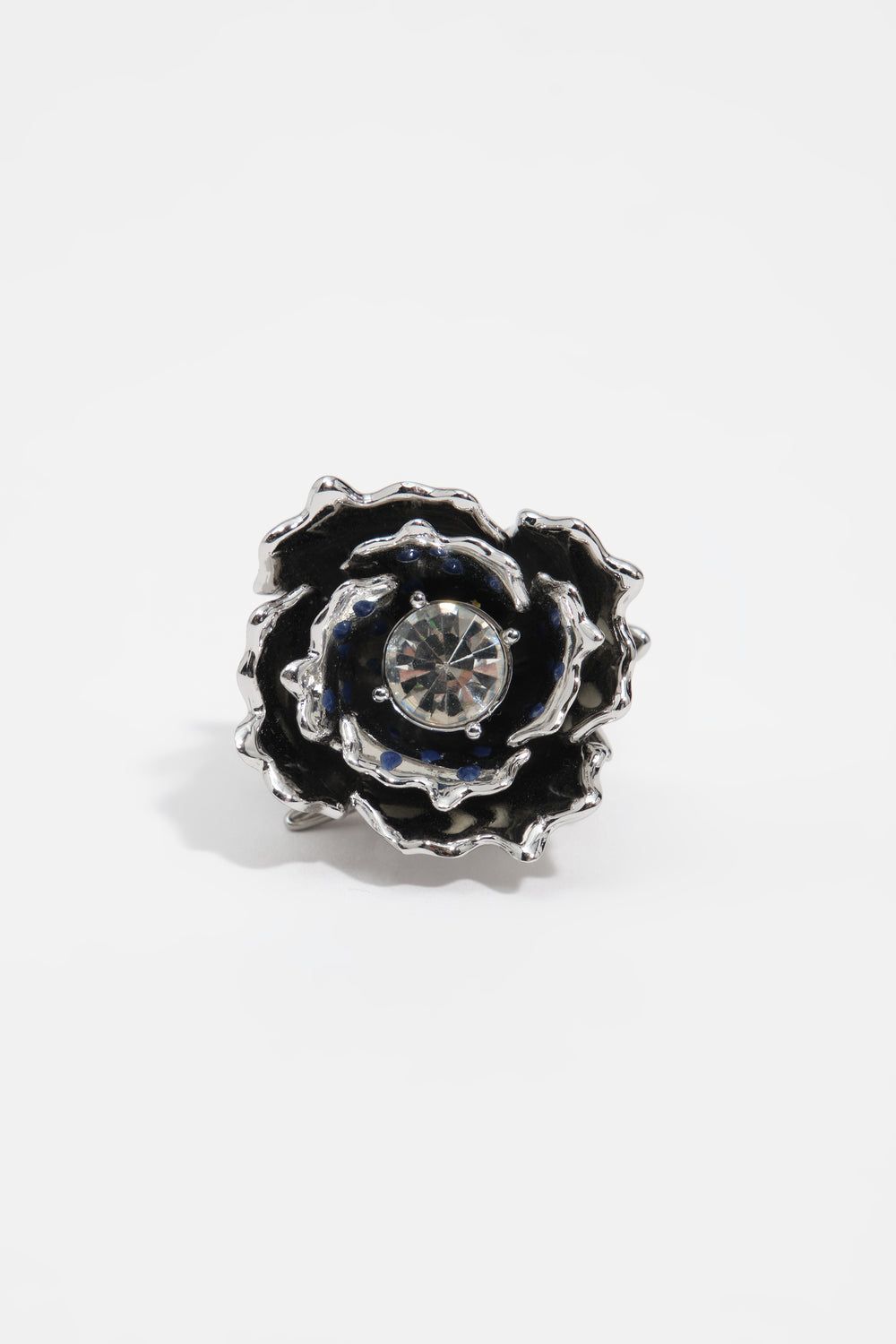 Silver flower ring with crystal