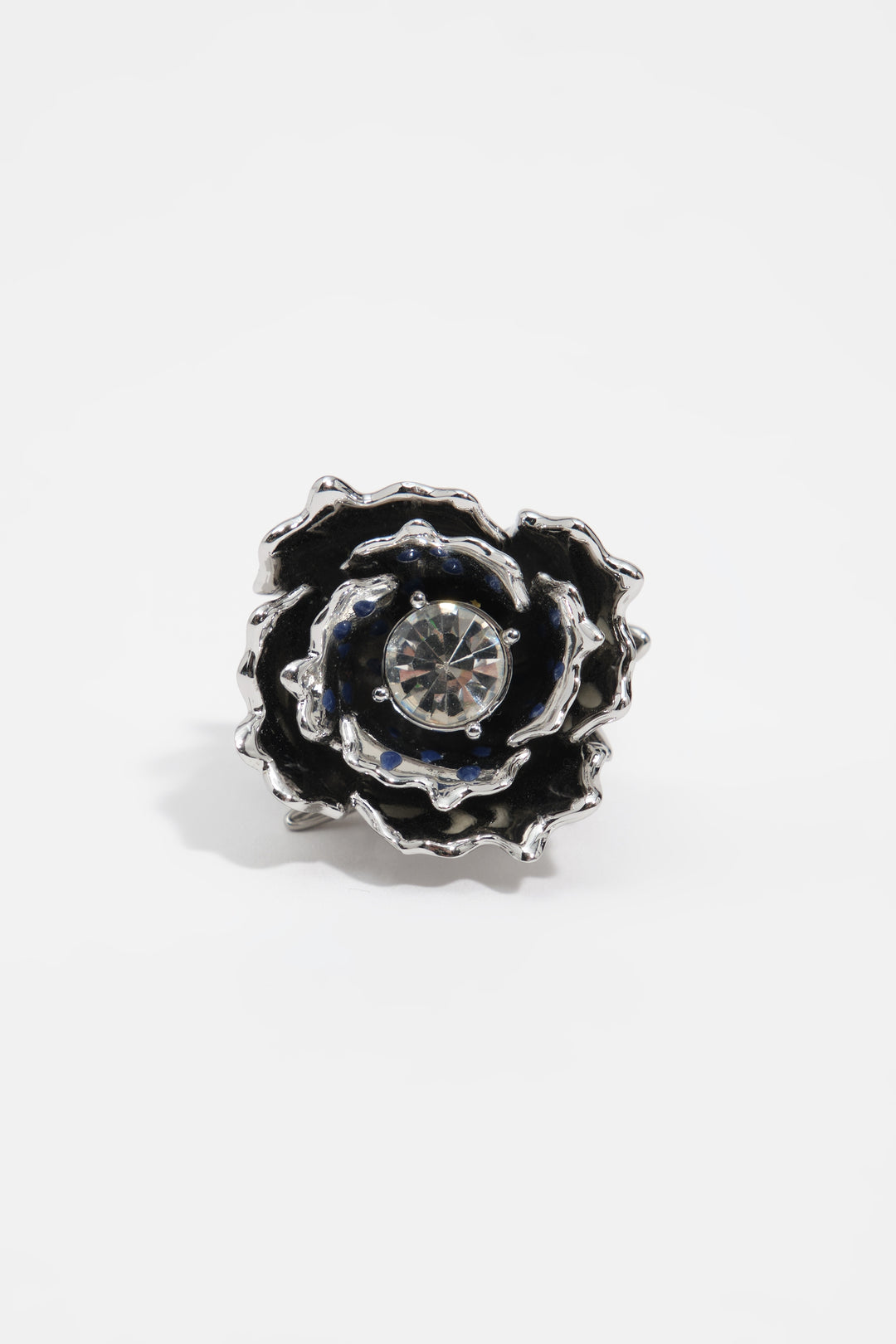 Silver flower ring with crystal