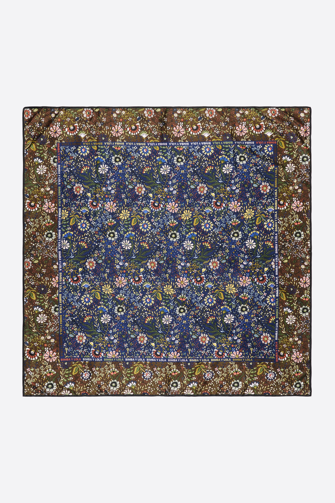 Navy blue floral scarf with logo frame