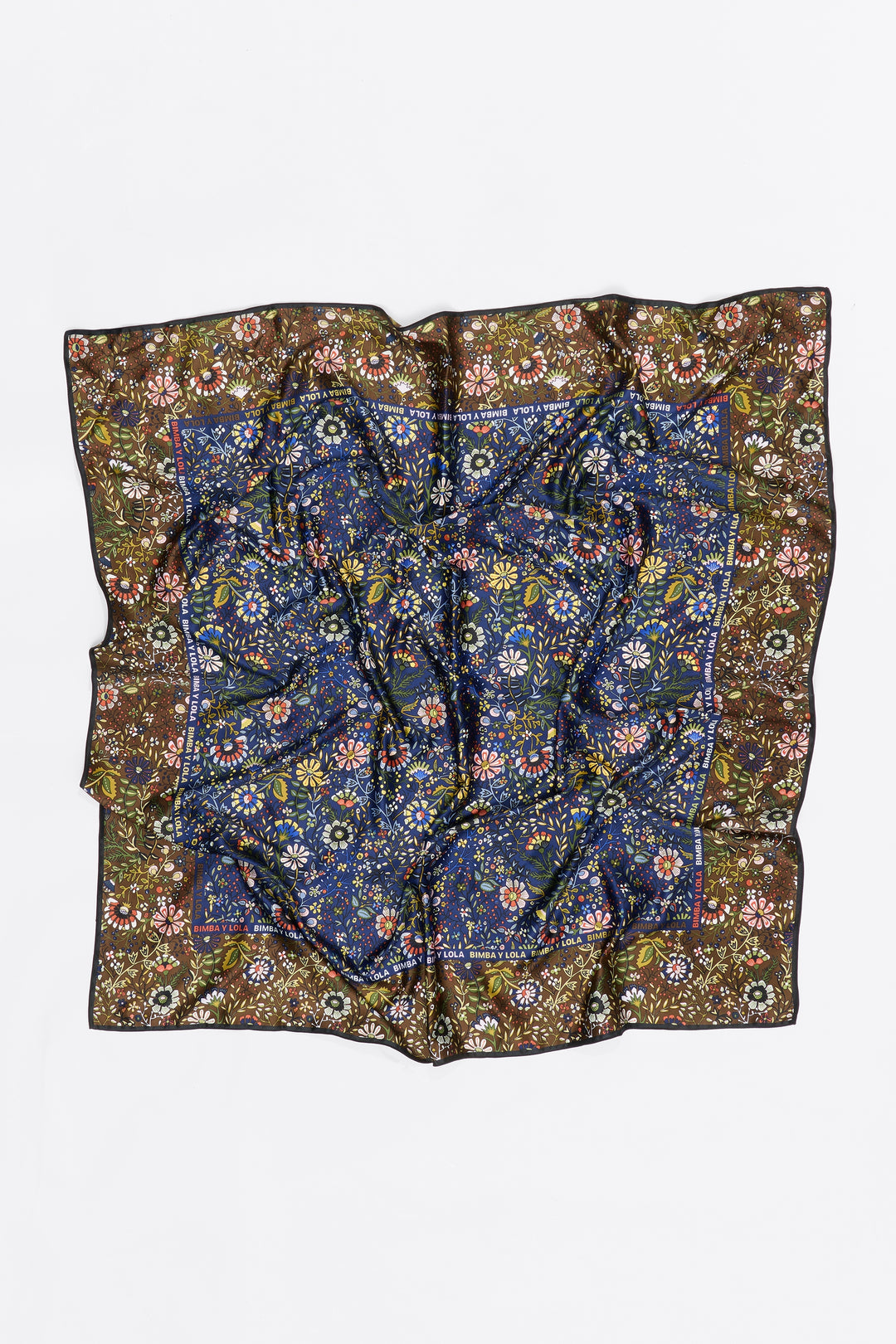 Navy blue floral scarf with logo frame